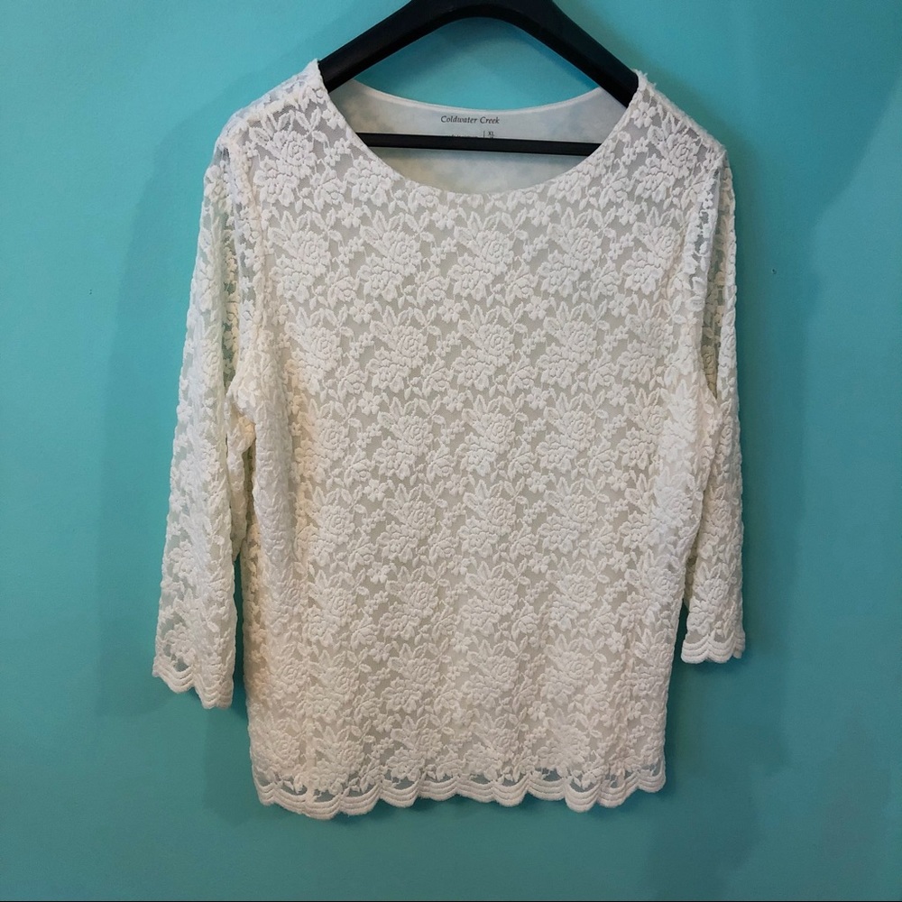 NWOT Dressy Winter Off White Stretch Lace Top